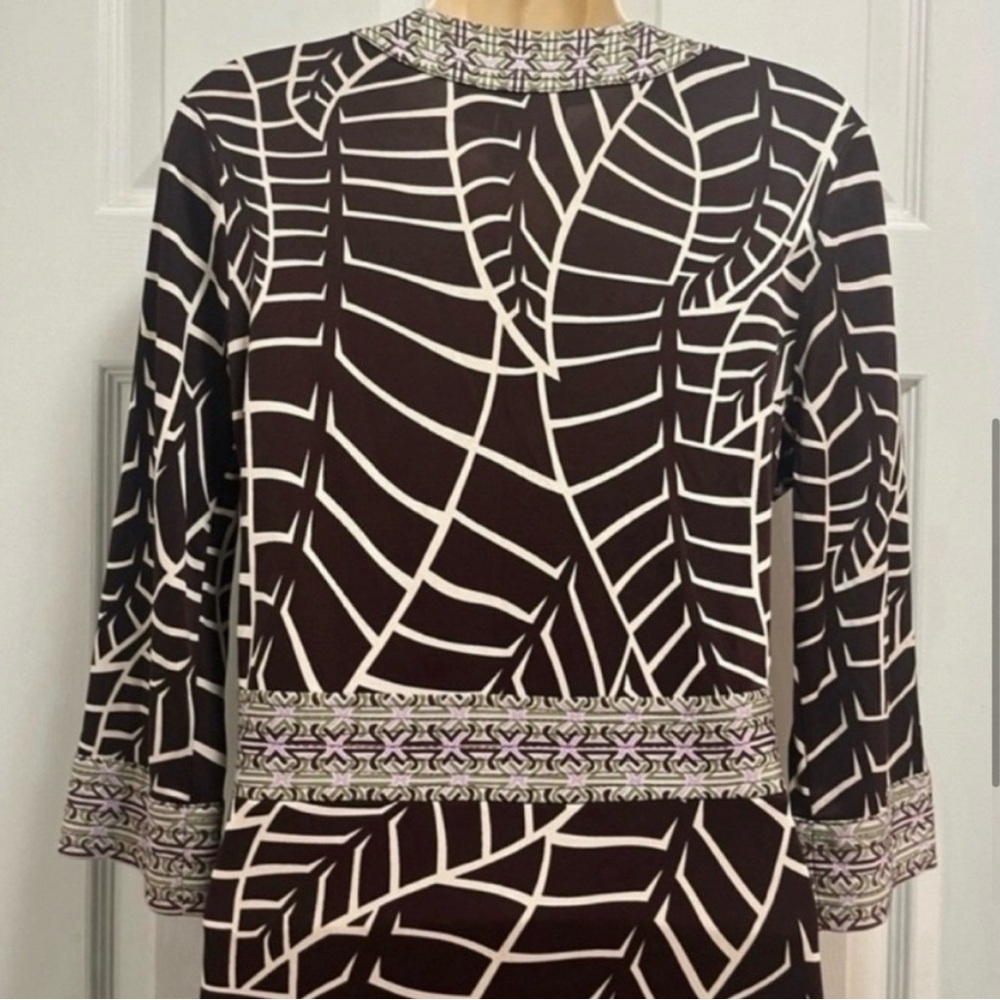 TORY BURCH Brown Banana Leaf Print V-Neck Empire Silk Sheath Dress - Small-EUC - Picture 6 of 9